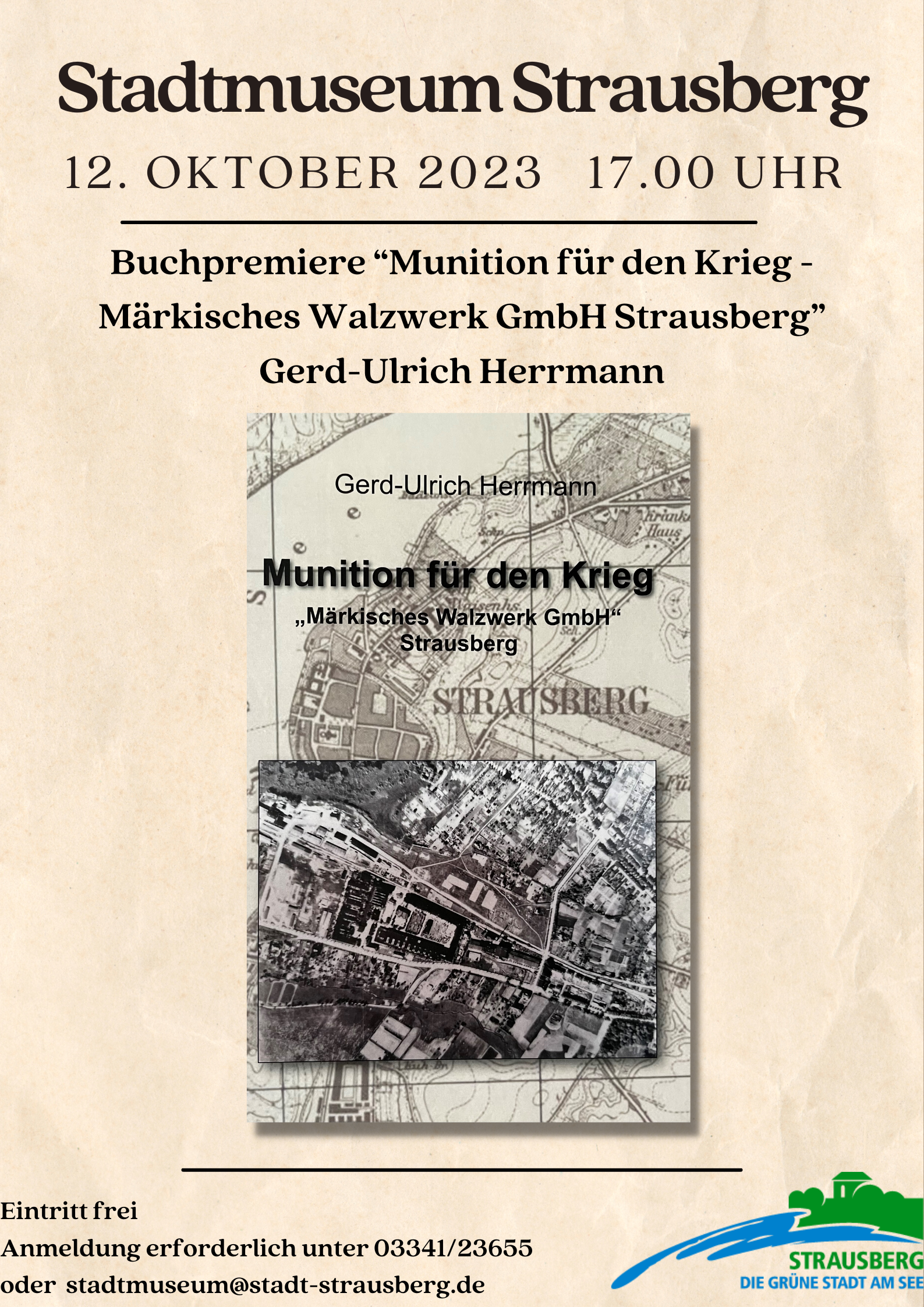 Plakat Buchpremiere Gerd-Ulrich Herrmann im Stadtmuseum Strausberg 12.10.2023