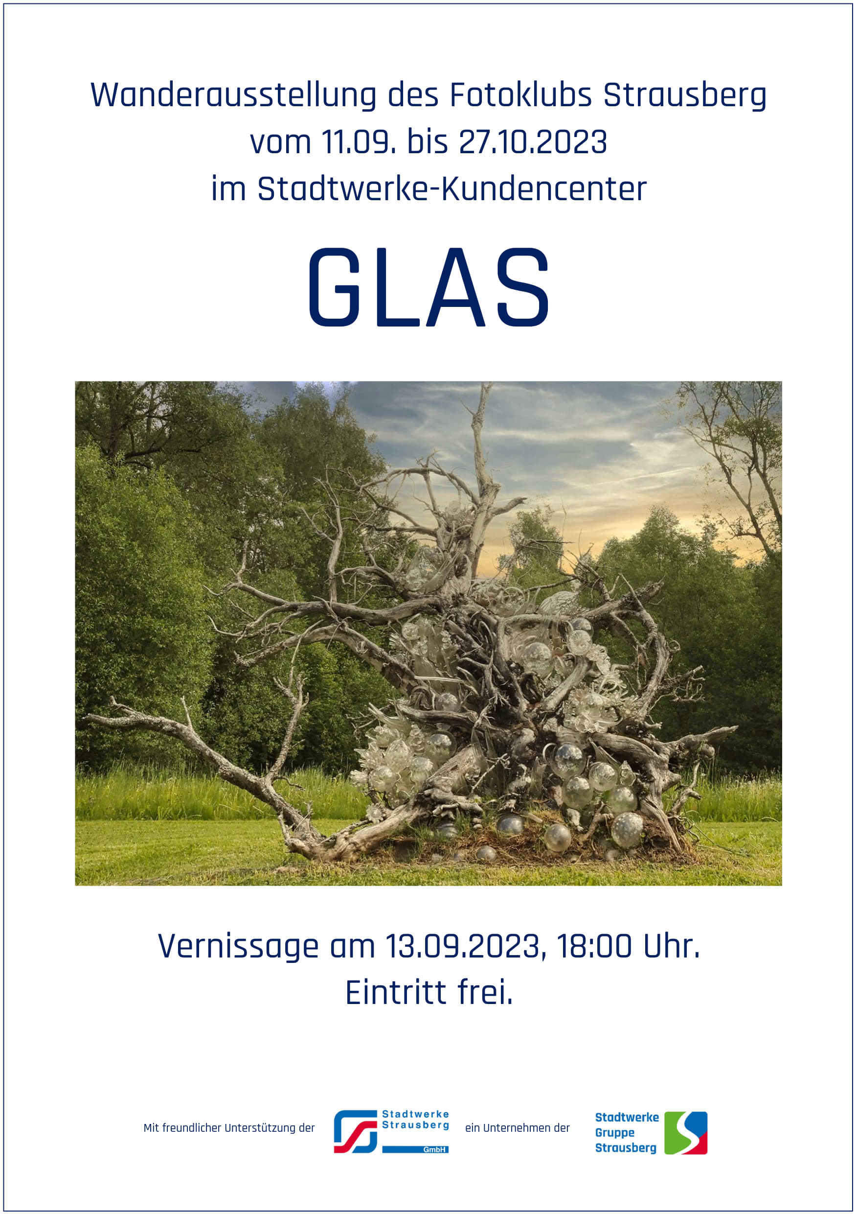 Plakat zur Wanderausstellung Glas 2023 des Fotoklubs Strausberg