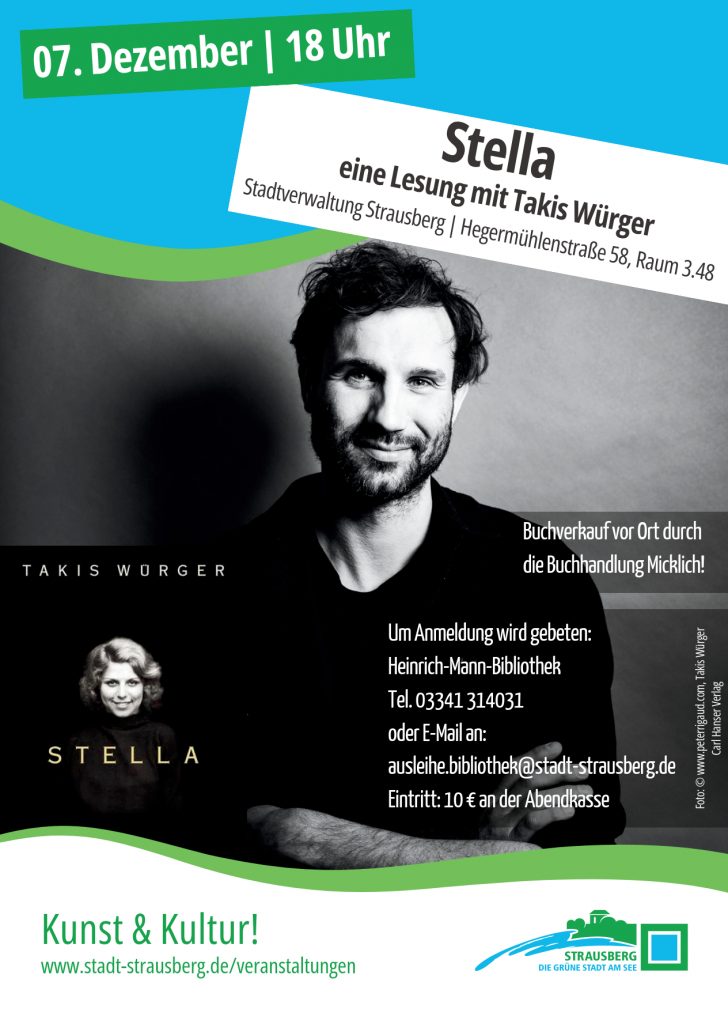 Plakat Buchlesung Stella mit Takis Würger